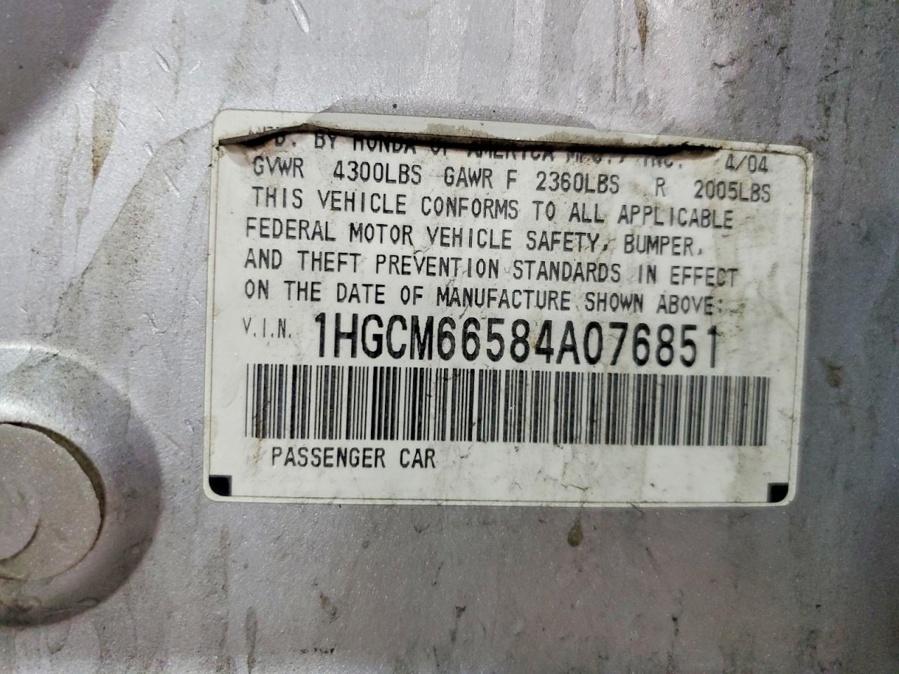 2004 Honda Accord Ex Silver vin: 1HGCM66584A076851