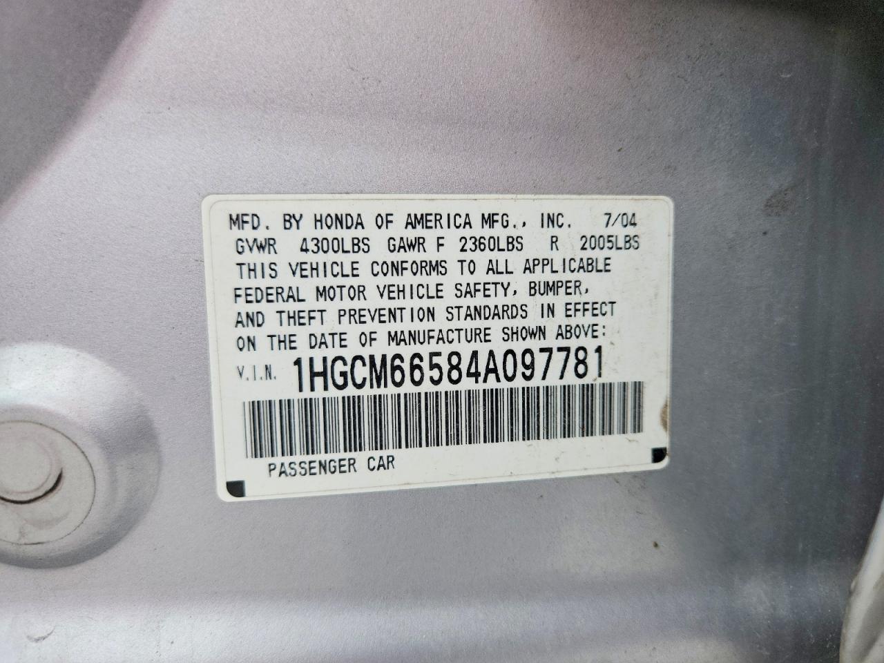 2004 Honda Accord Ex Silver vin: 1HGCM66584A097781