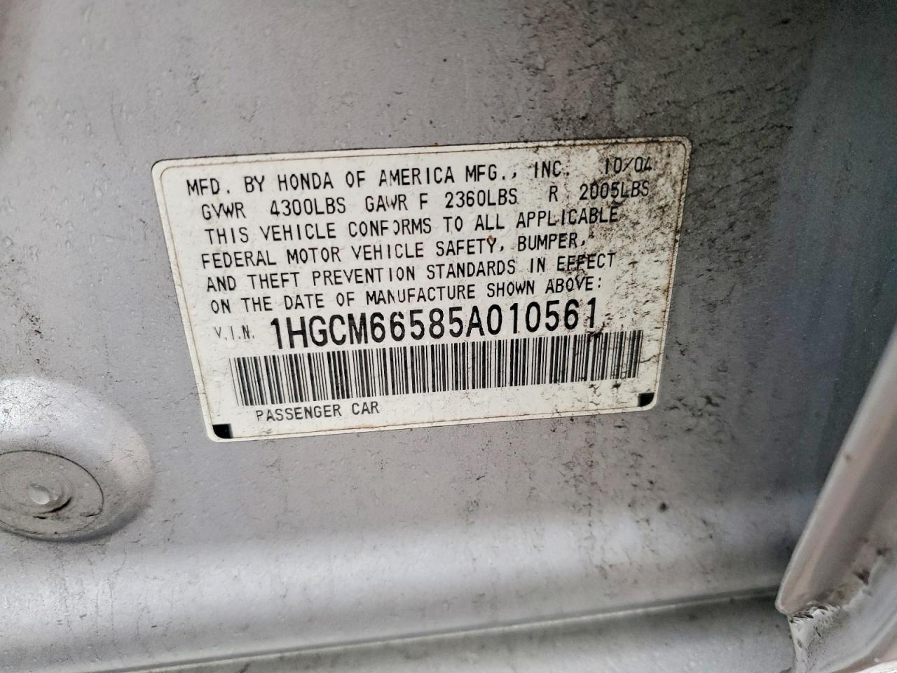 2005 Honda Accord Ex Silver vin: 1HGCM66585A010561