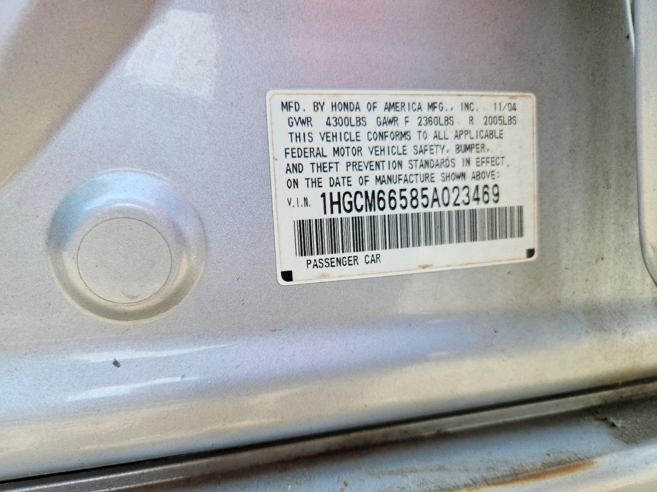 2005 Honda Accord Ex Серебряный vin: 1HGCM66585A023469