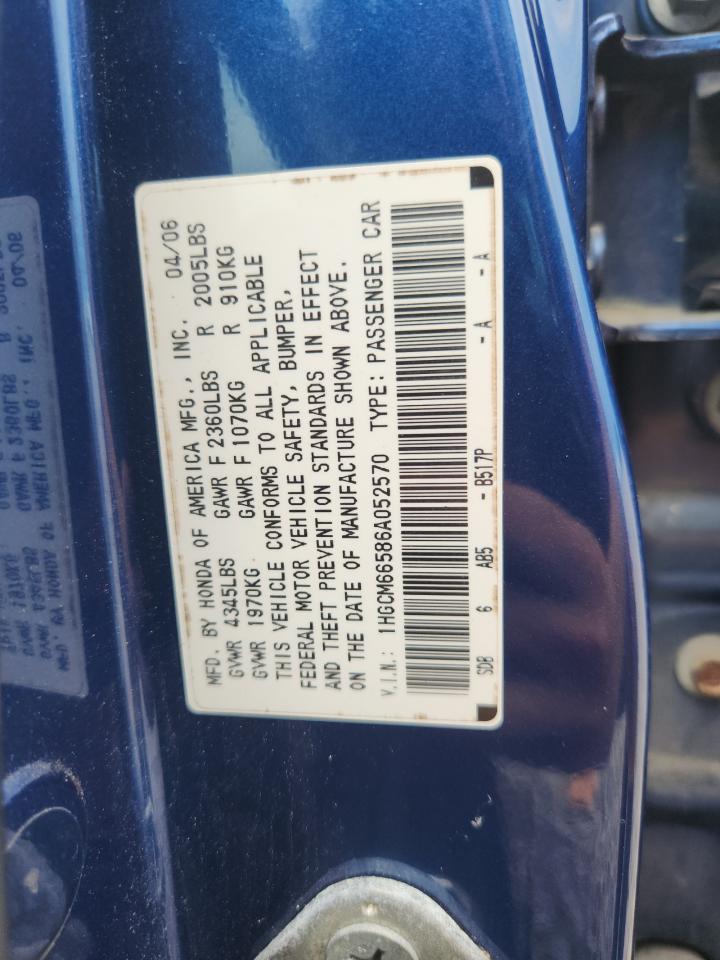 2006 Honda Accord Ex Blue vin: 1HGCM66586A052570