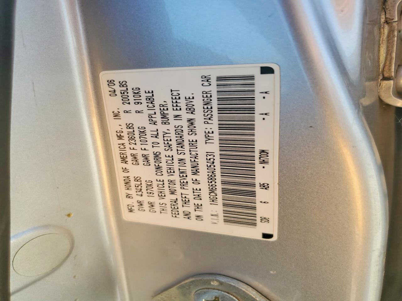2006 Honda Accord Ex Silver vin: 1HGCM66586A054531