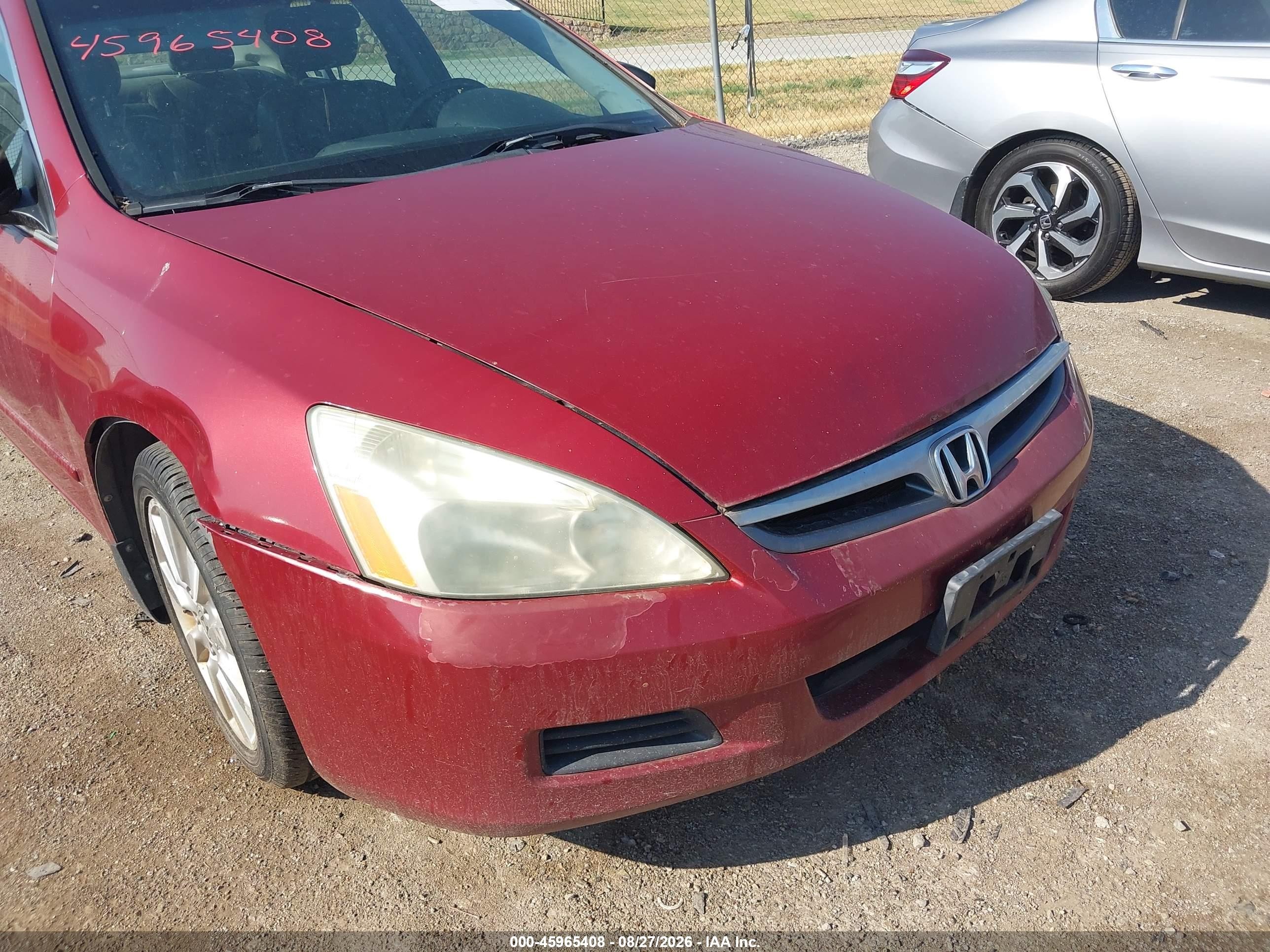 2007 Honda Accord 3.0 Ex Red vin: 1HGCM66587A042851