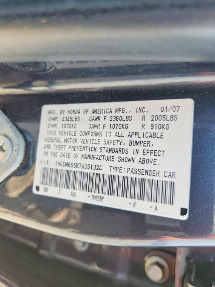 2007 Honda Accord Ex Gray vin: 1HGCM66587A051324