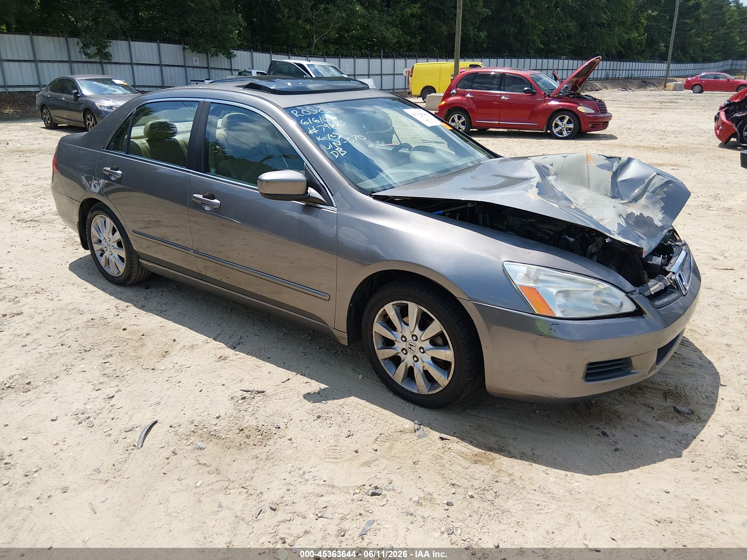 2007 Honda Accord 3.0 Ex Gray vin: 1HGCM66587A081570
