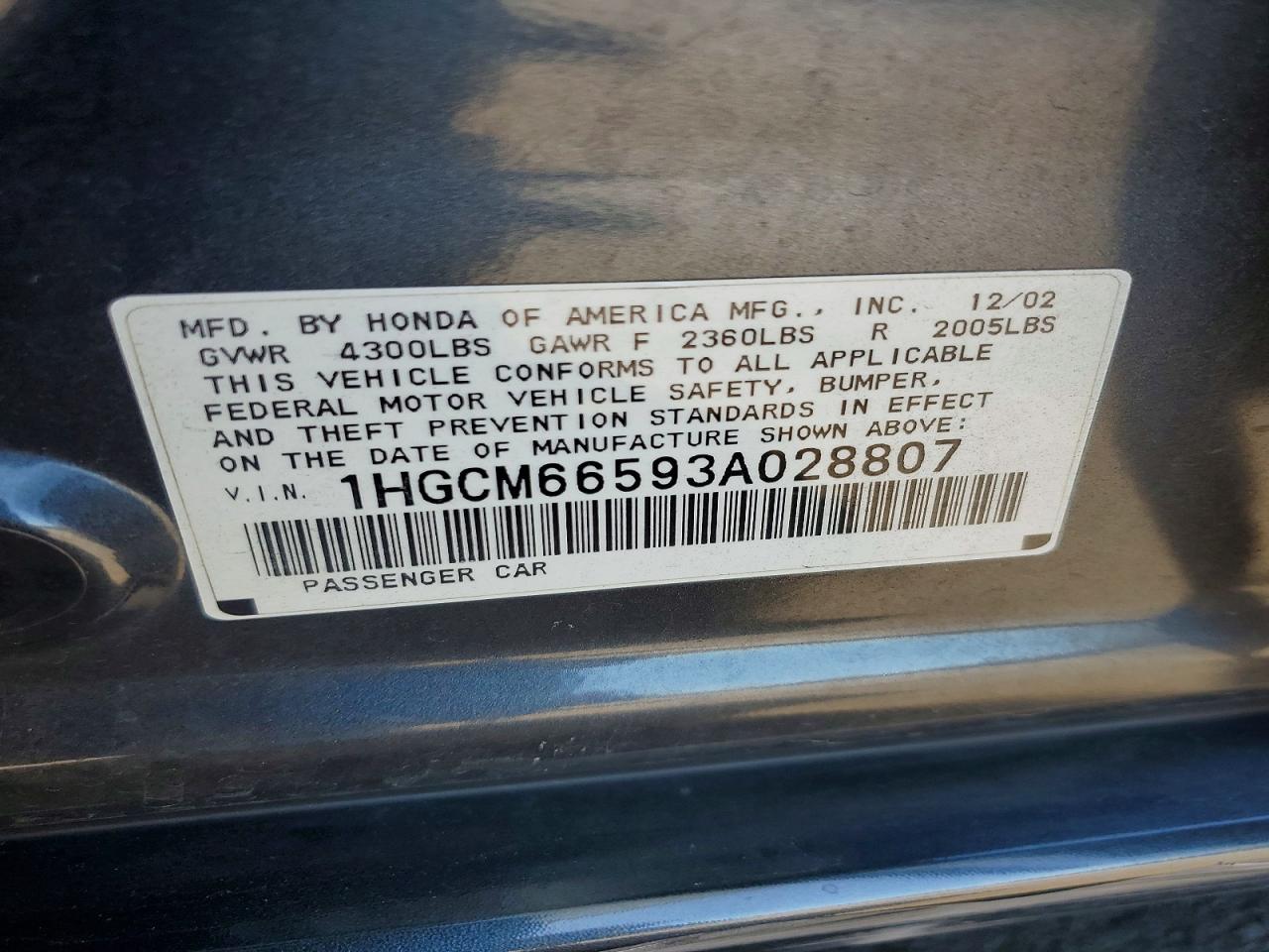2003 Honda Accord Ex Gray vin: 1HGCM66593A028807
