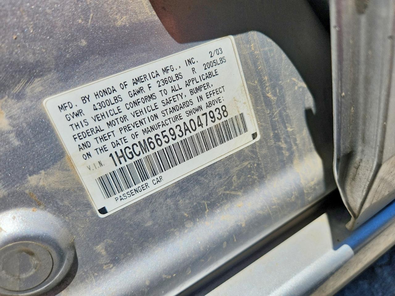 2003 Honda Accord Ex Black vin: 1HGCM66593A047938