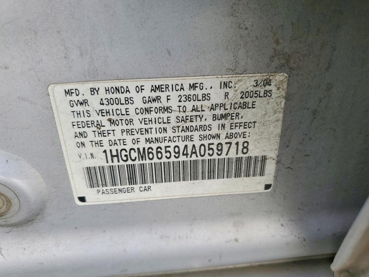 2004 Honda Accord Ex Silver vin: 1HGCM66594A059718