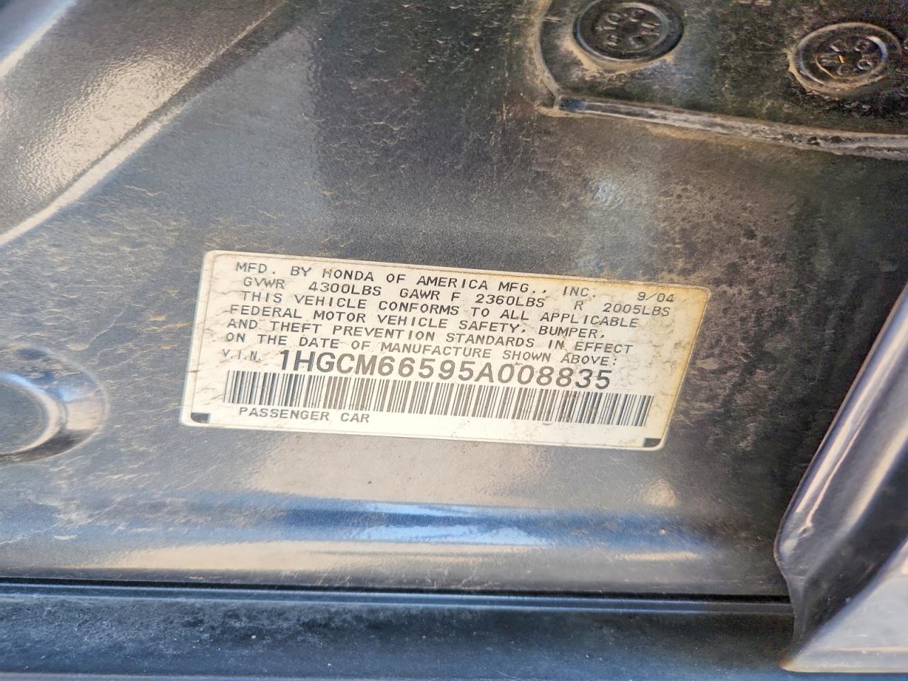 2005 Honda Accord Black vin: 1HGCM66595A008835