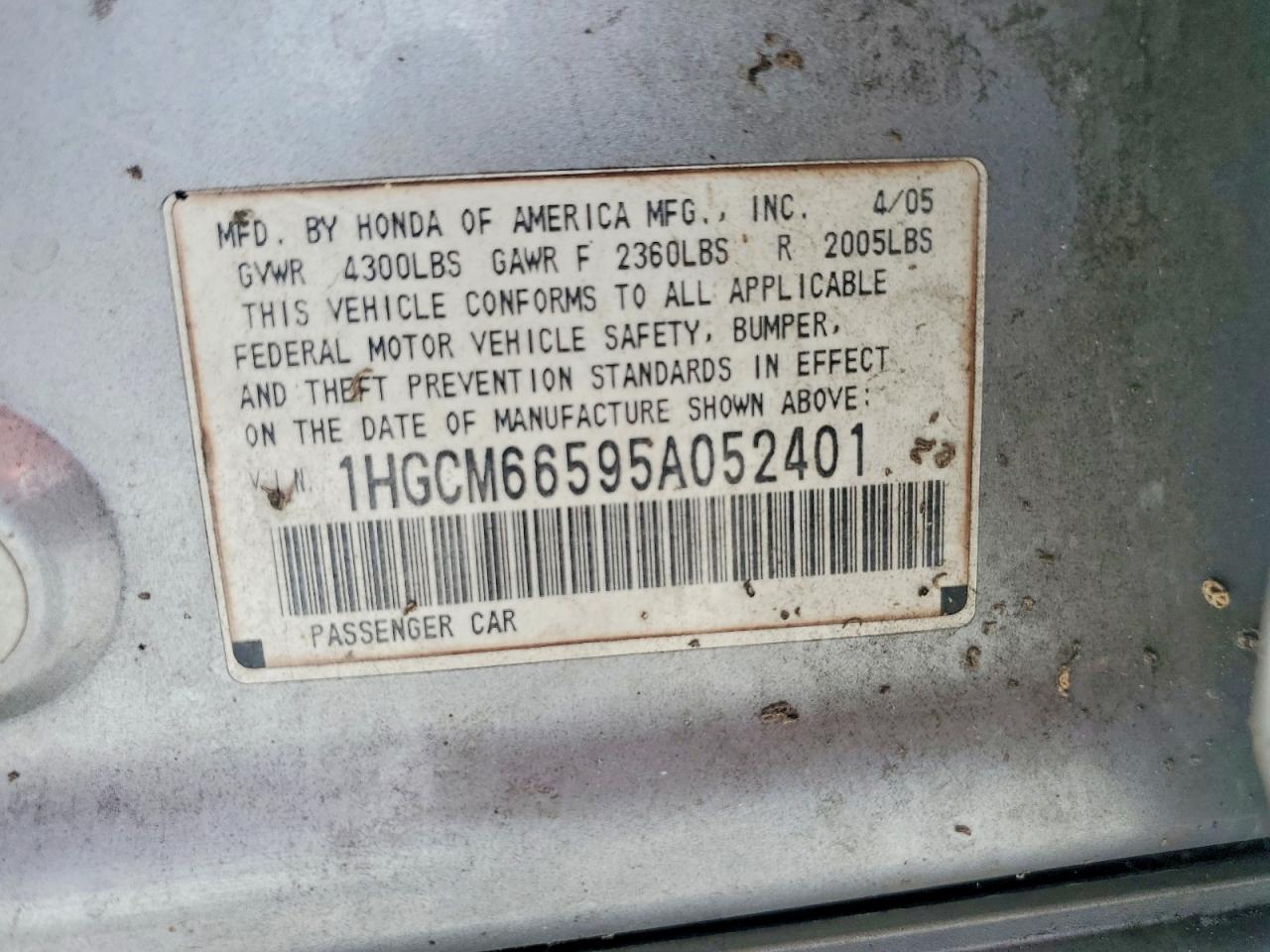 2005 Honda Accord Ex Silver vin: 1HGCM66595A052401