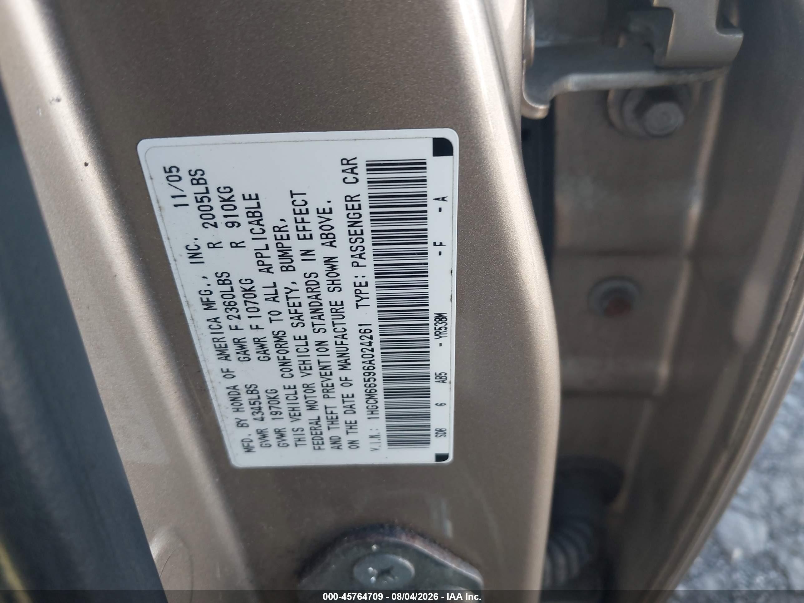 2006 Honda Accord 3.0 Ex Золотой vin: 1HGCM66596A024261