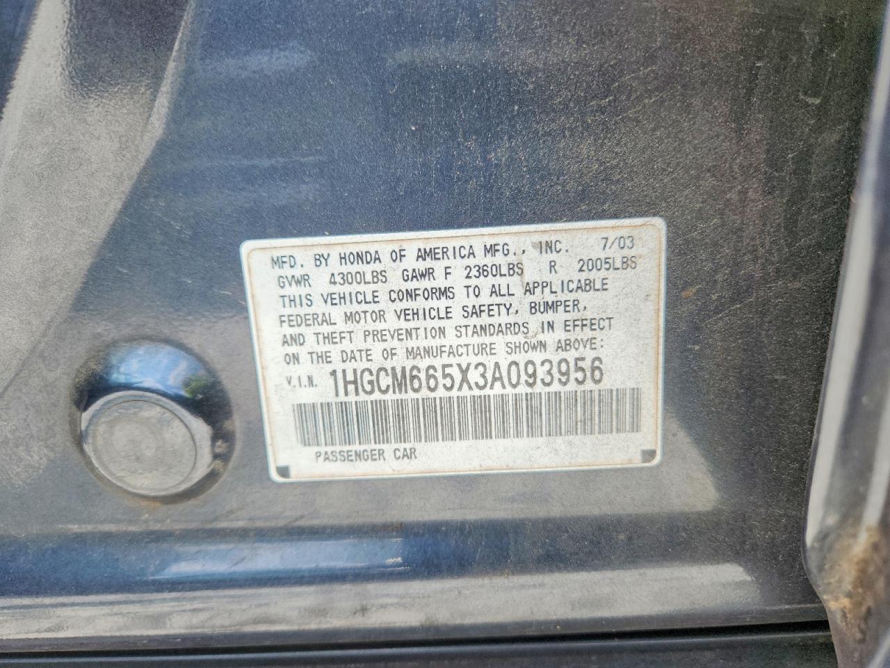 2003 Honda Accord Ex Gray vin: 1HGCM665X3A093956
