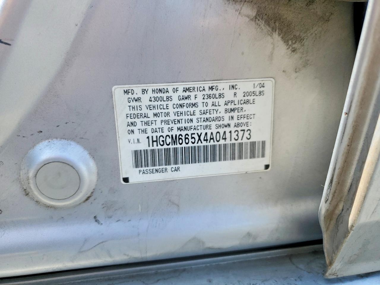 2004 Honda Accord Ex Silver vin: 1HGCM665X4A041373