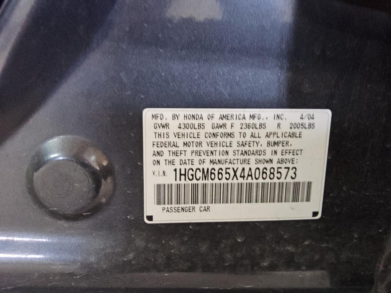 2004 Honda Accord Ex Gray vin: 1HGCM665X4A068573