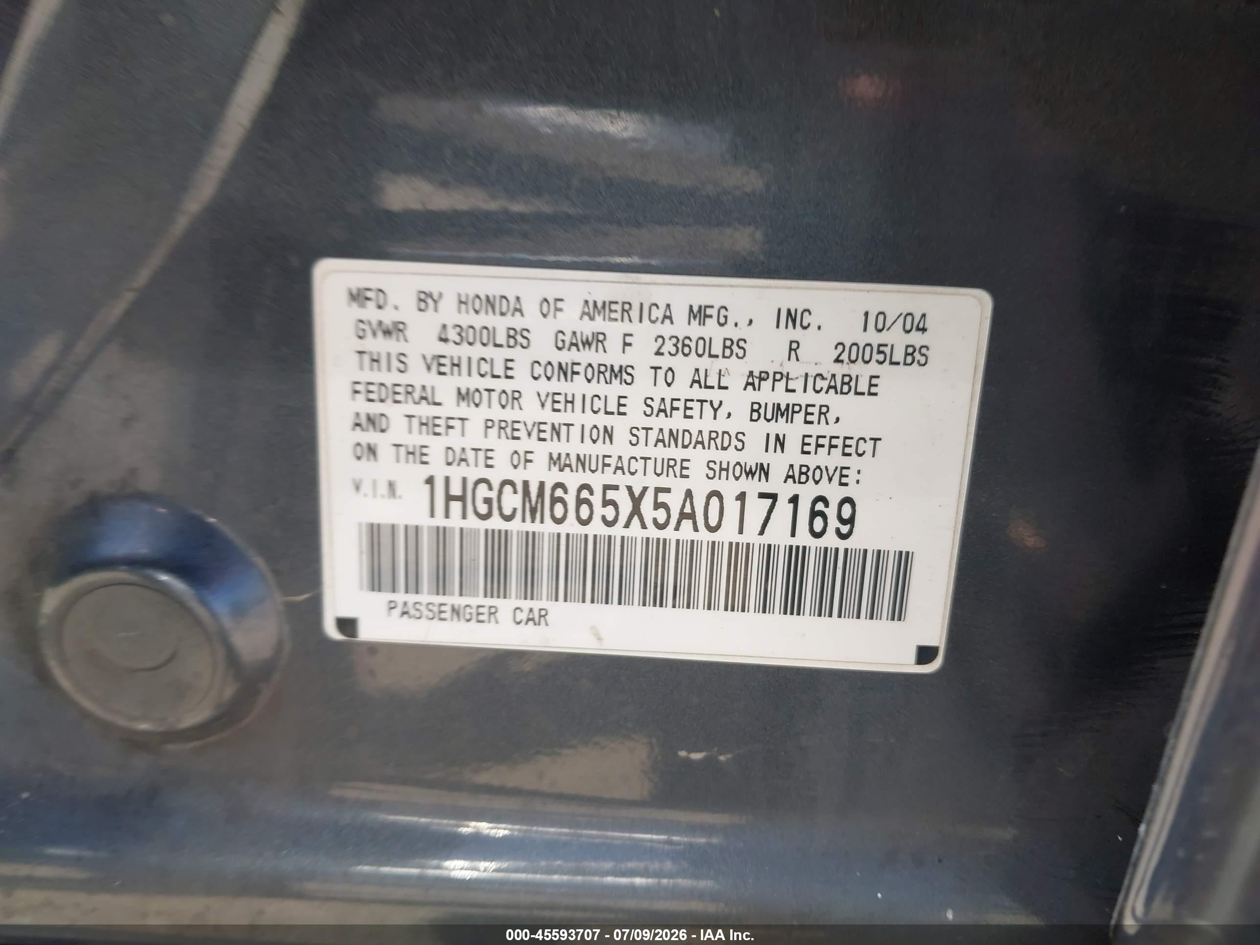2005 Honda Accord 3.0 Ex Gray vin: 1HGCM665X5A017169