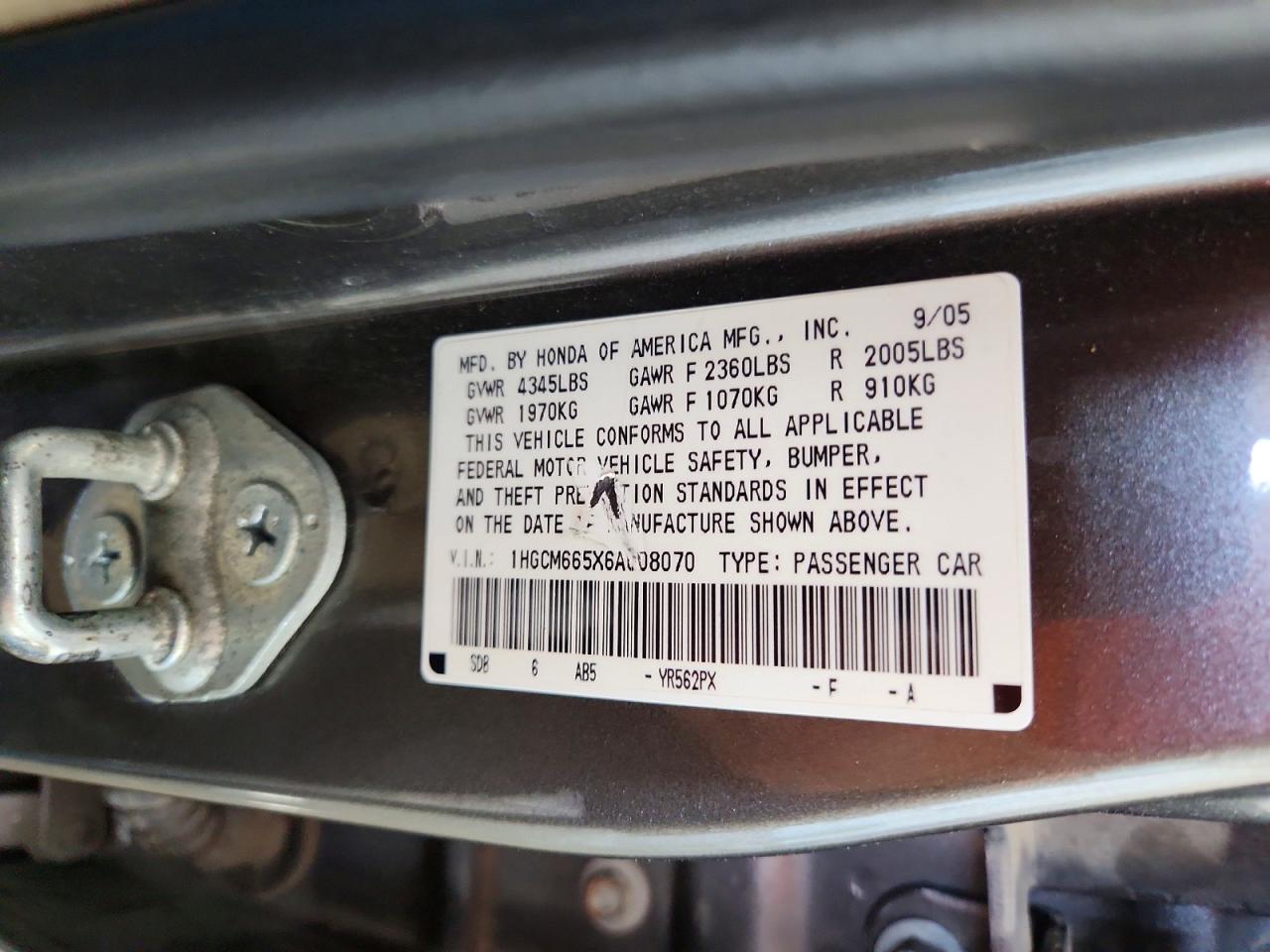 2006 Honda Accord Ex Gray vin: 1HGCM665X6A008070