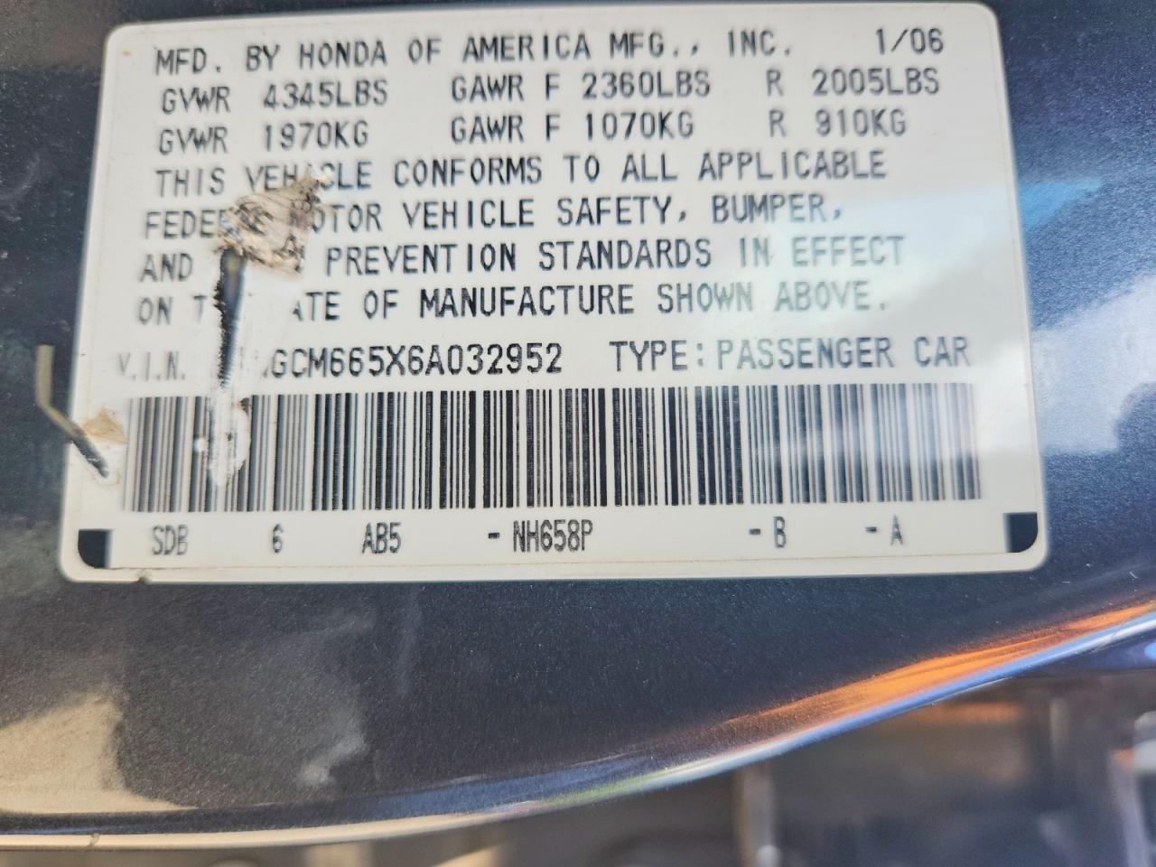 2006 Honda Accord Ex Blue vin: 1HGCM665X6A032952
