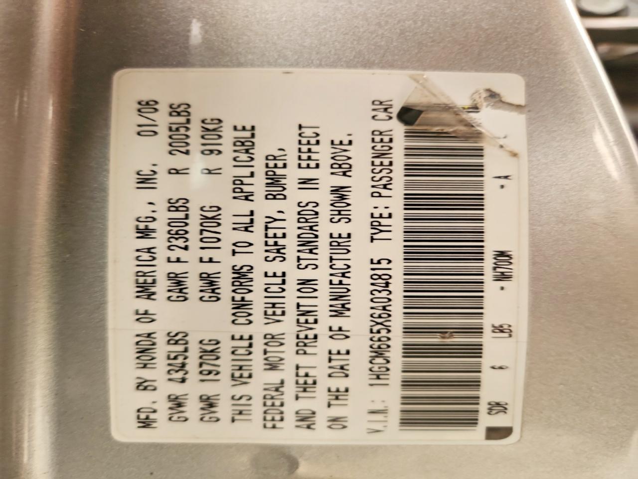 2006 Honda Accord Ex Silver vin: 1HGCM665X6A034815