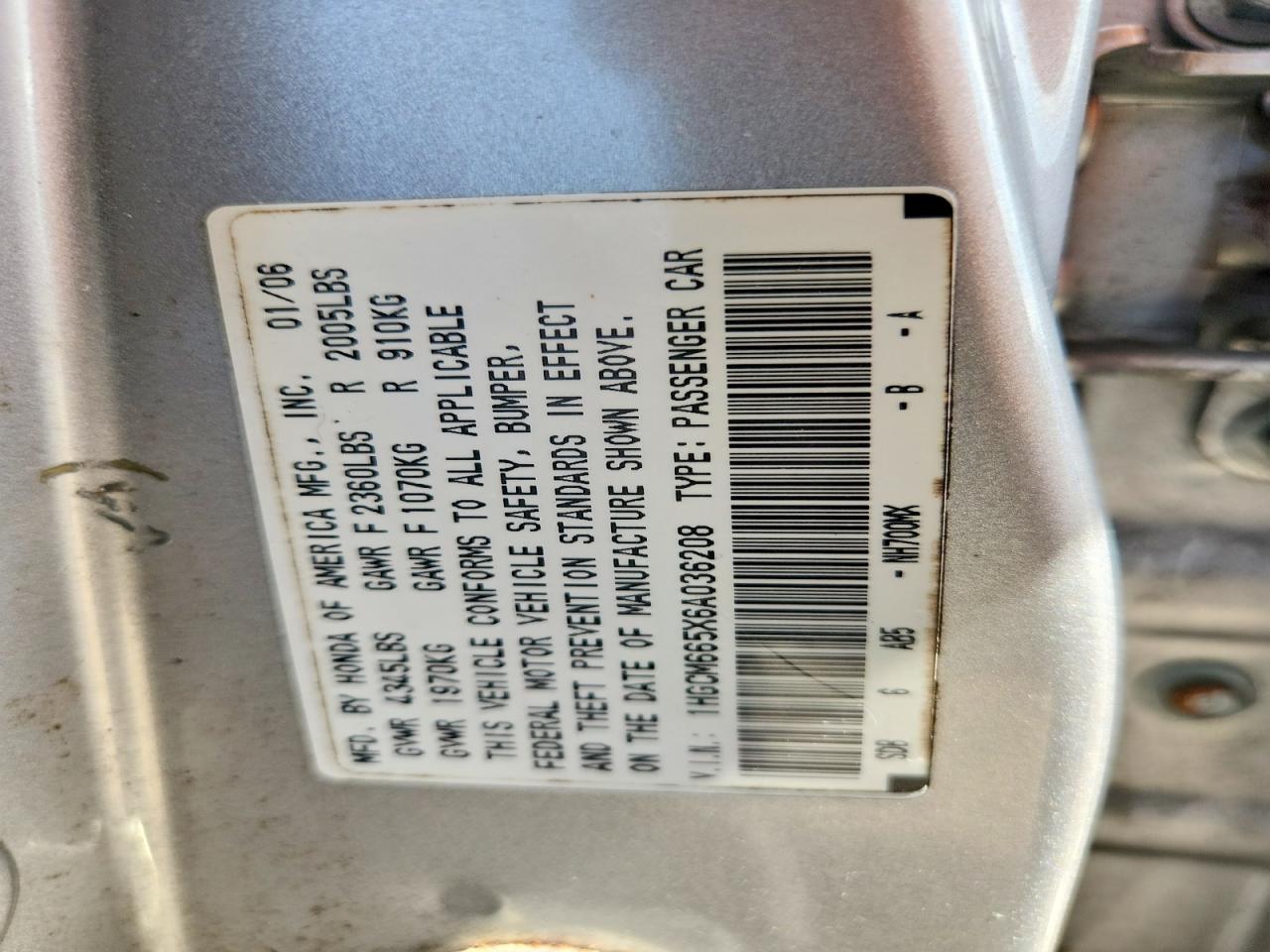 2006 Honda Accord Ex Серебряный vin: 1HGCM665X6A036208