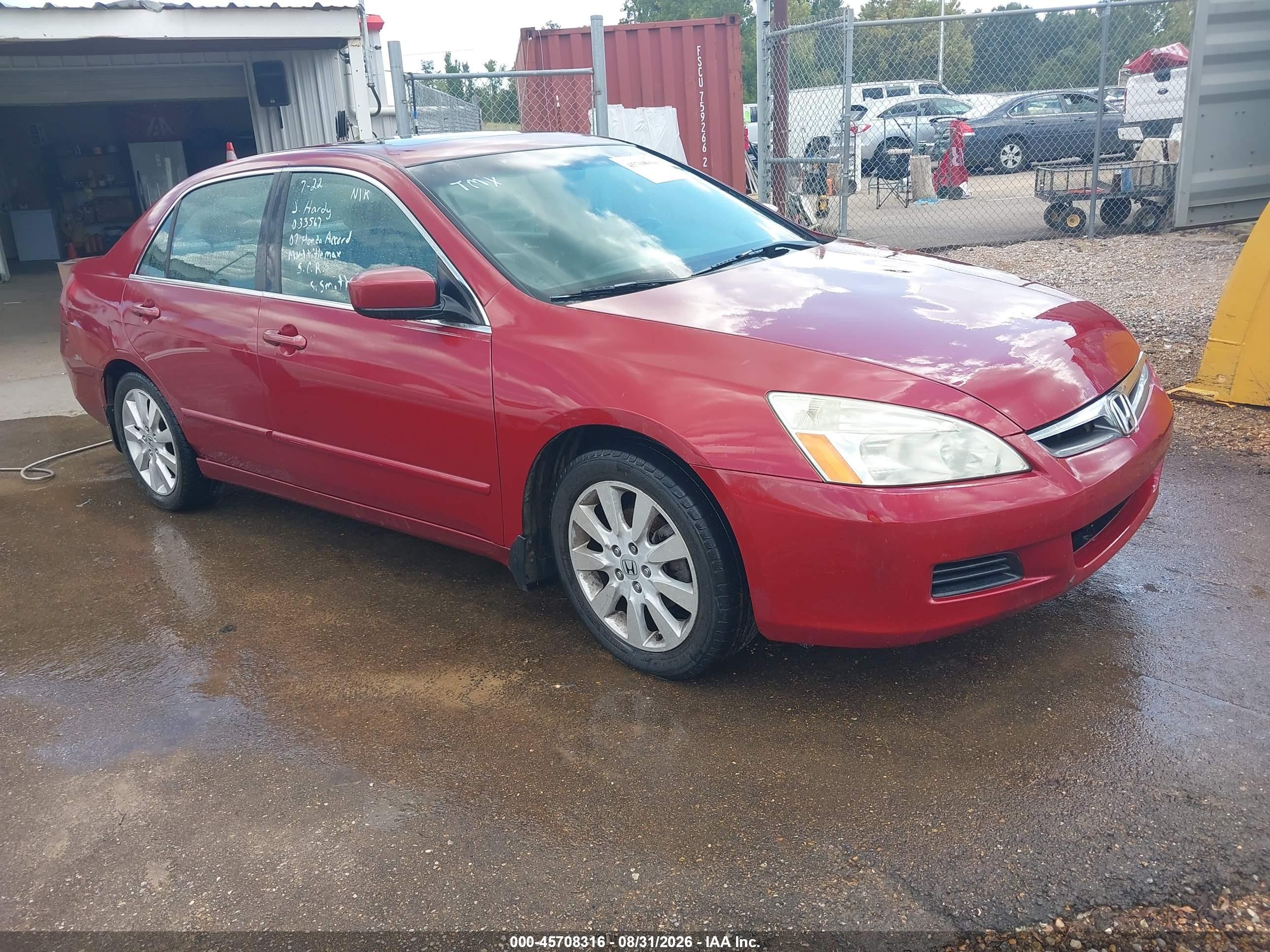 2007 Honda Accord 3.0 Ex Красный vin: 1HGCM665X7A033567
