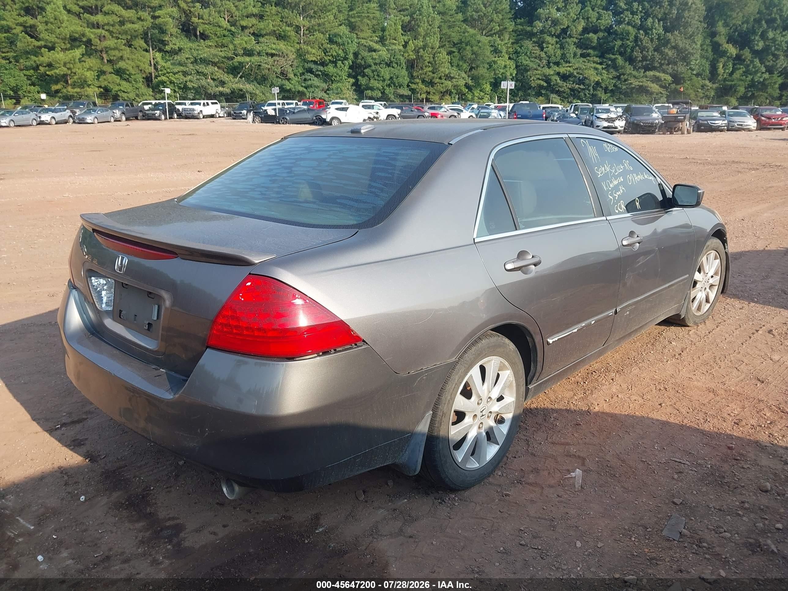 2007 Honda Accord 3.0 Ex Gray vin: 1HGCM665X7A063300