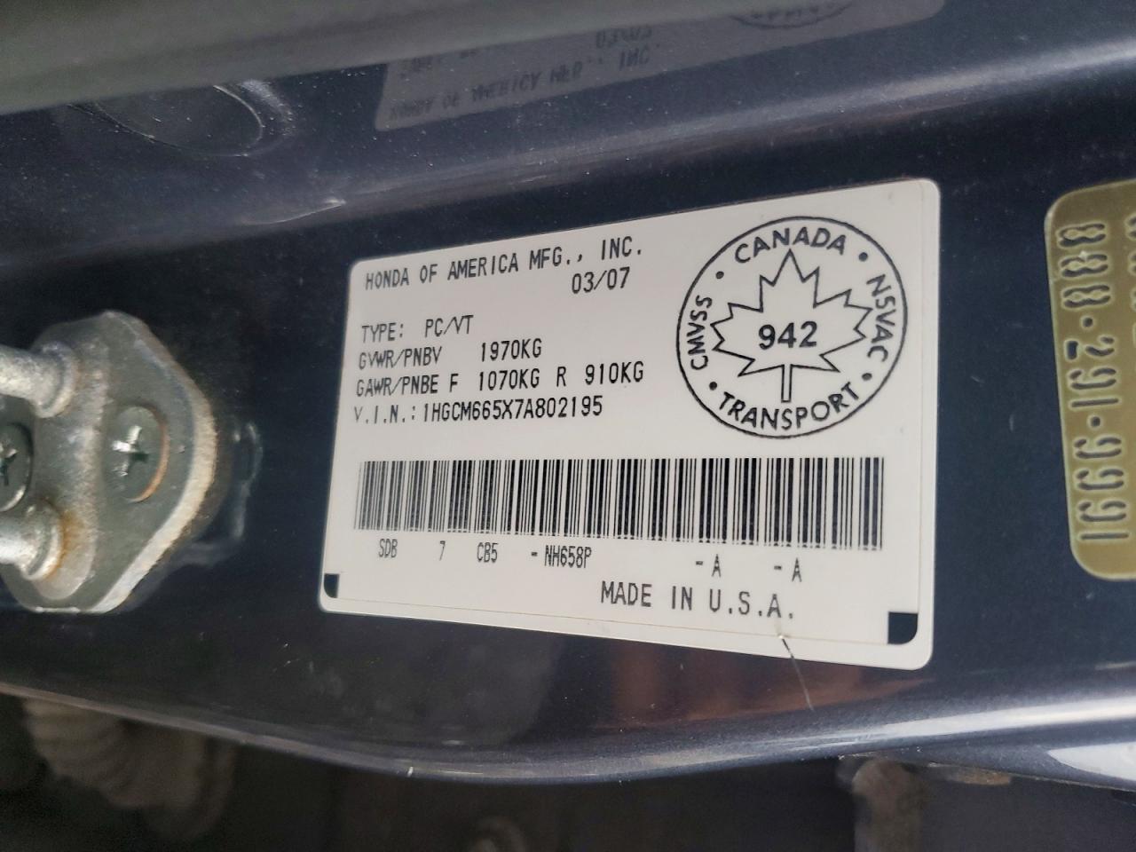 2007 Honda Accord Ex Blue vin: 1HGCM665X7A802195