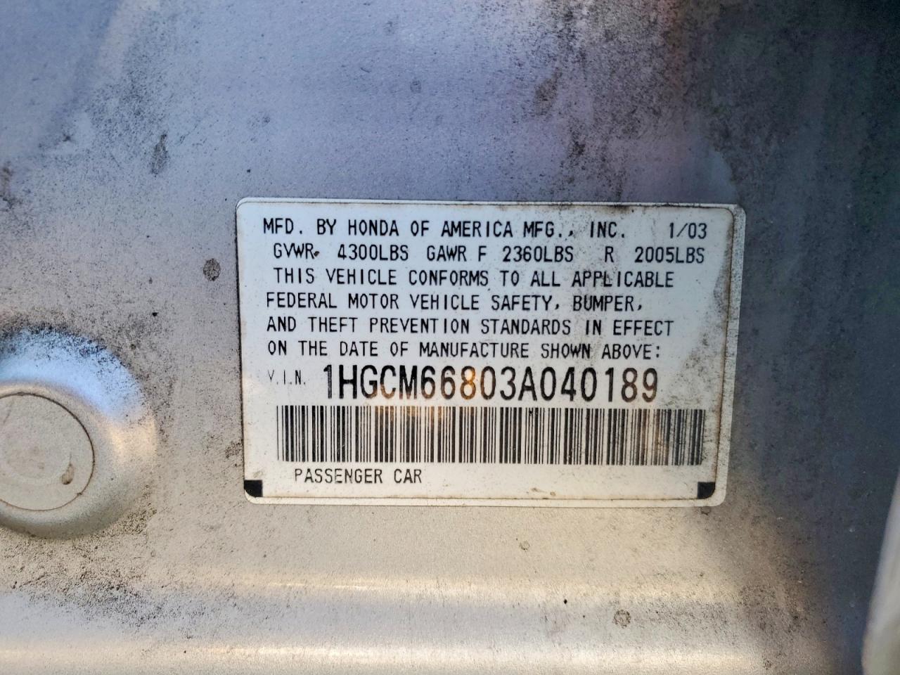 2003 Honda Accord Ex Silver vin: 1HGCM66803A040189