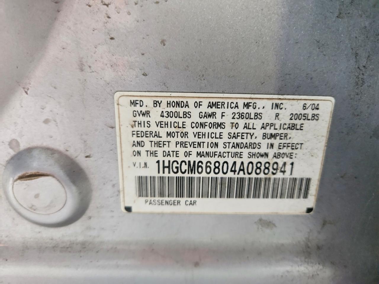2004 Honda Accord Ex Silver vin: 1HGCM66804A088941