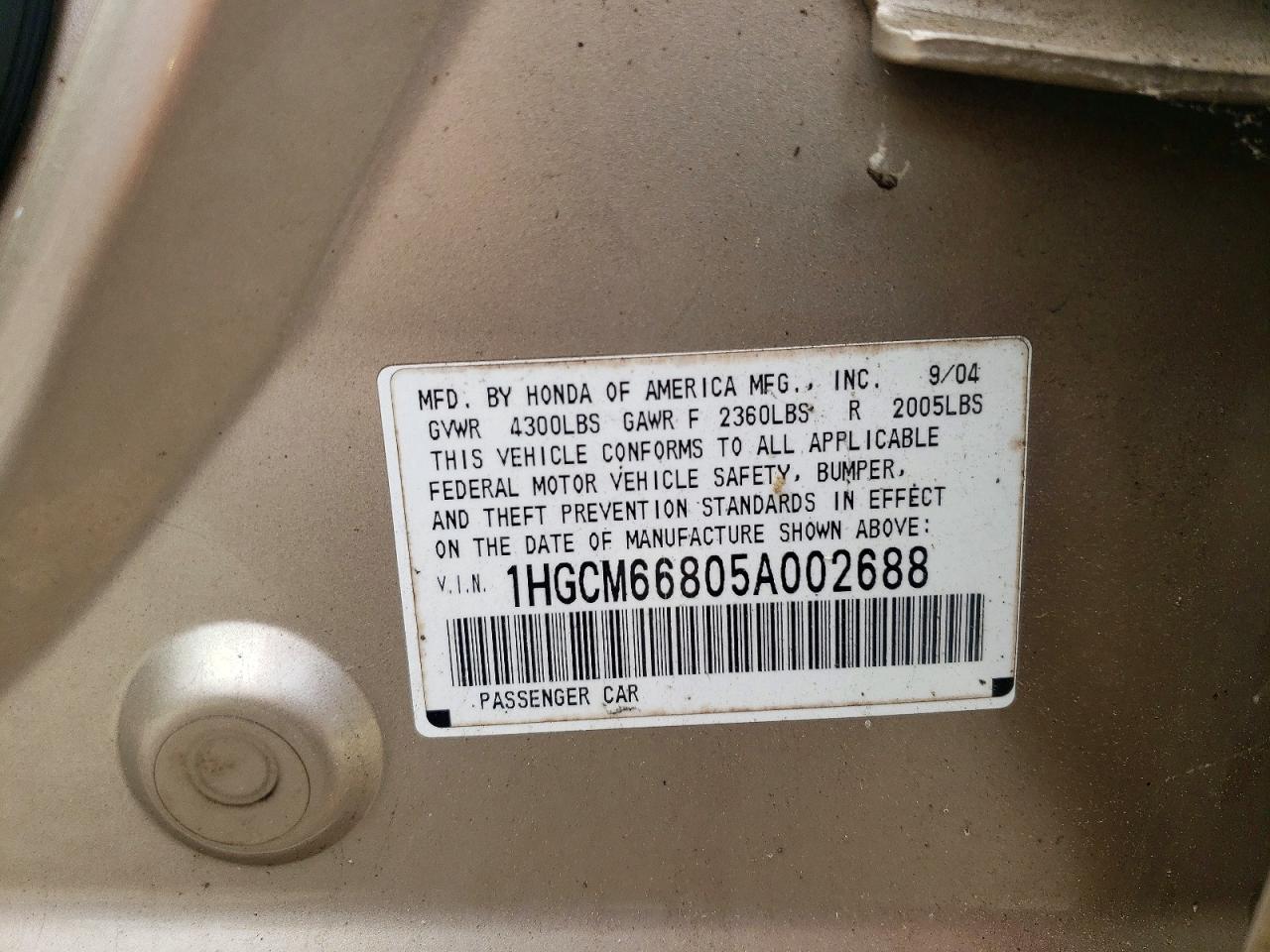 2005 Honda Accord Ex Beige vin: 1HGCM66805A002688