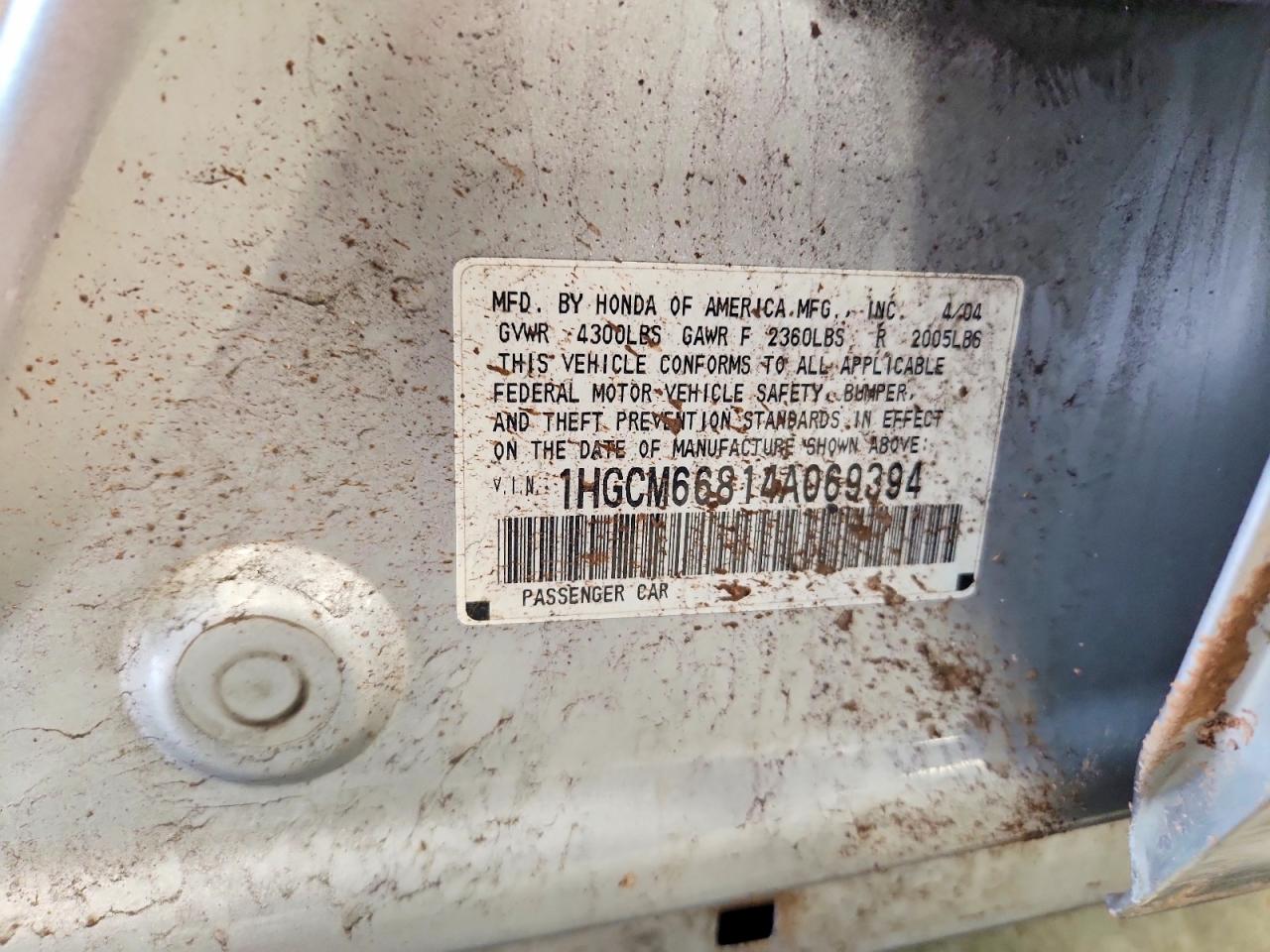 2004 Honda Accord Ex Серебряный vin: 1HGCM66814A069394