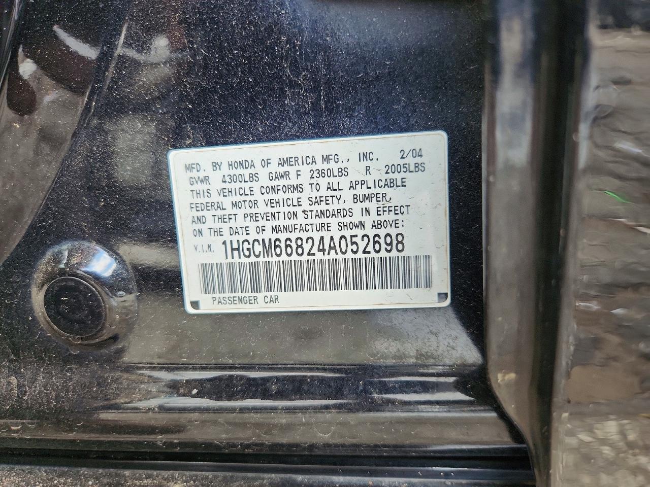 2004 Honda Accord Ex Black vin: 1HGCM66824A052698