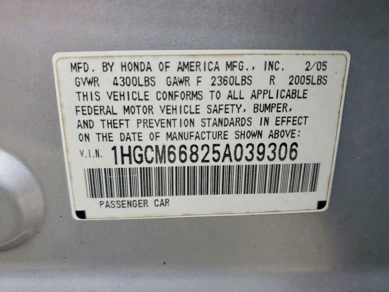 2005 Honda Accord Ex Silver vin: 1HGCM66825A039306