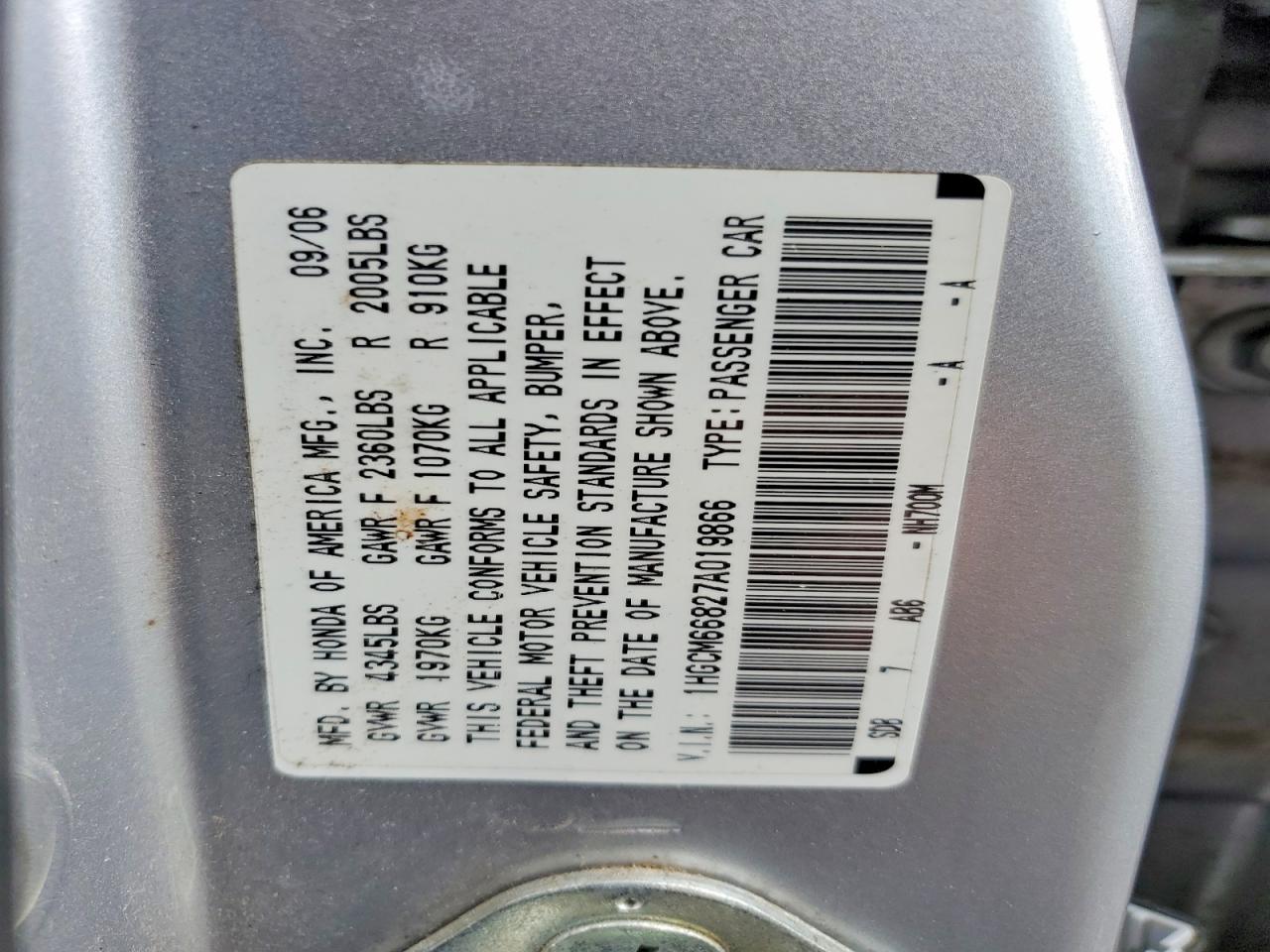 2007 Honda Accord Ex Silver vin: 1HGCM66827A019866