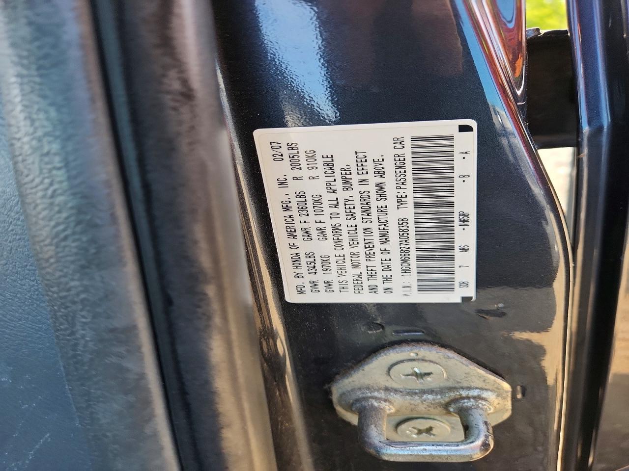 2007 Honda Accord Ex Blue vin: 1HGCM66827A058358
