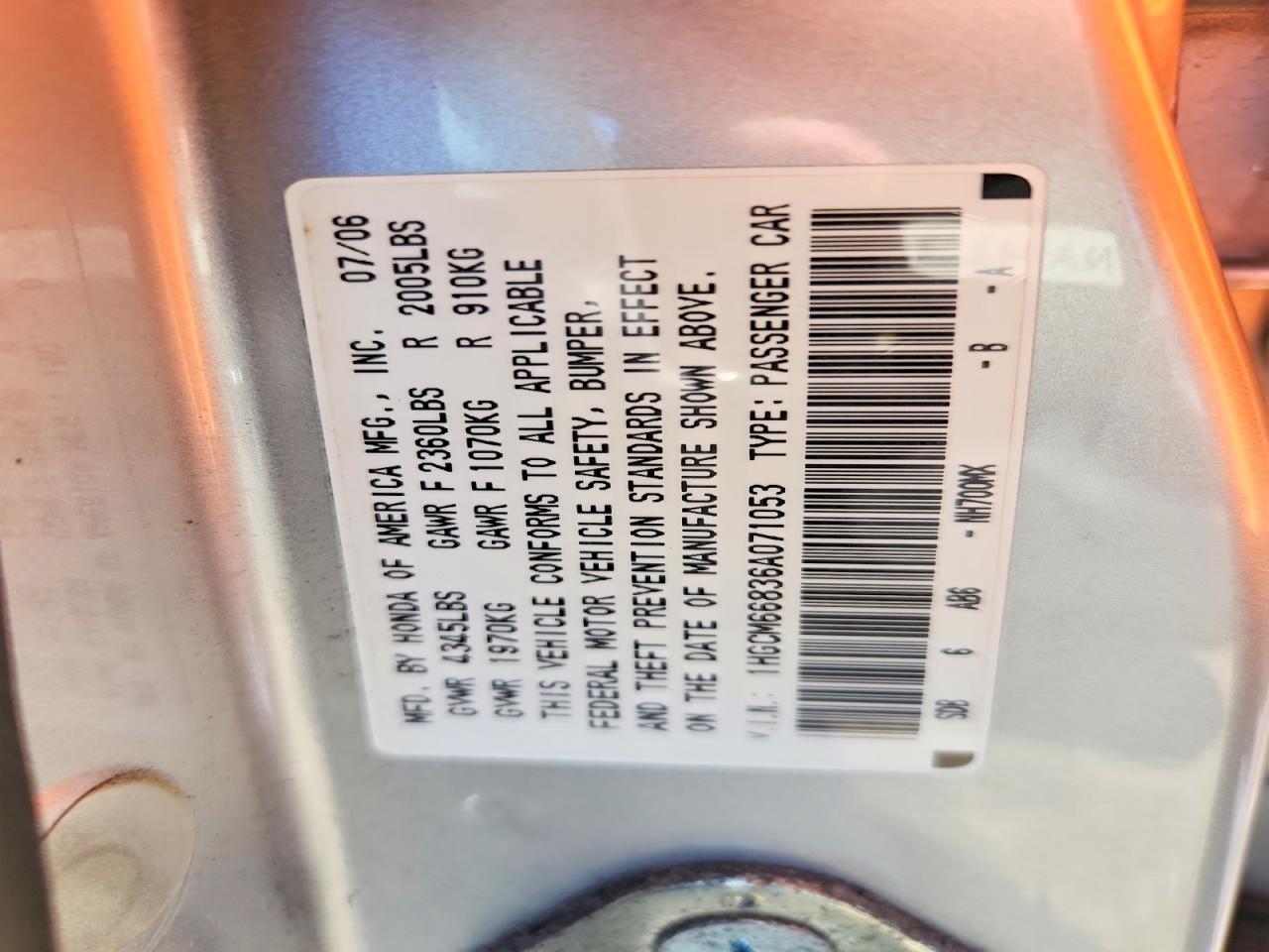 2006 Honda Accord Ex Gray vin: 1HGCM66836A071053