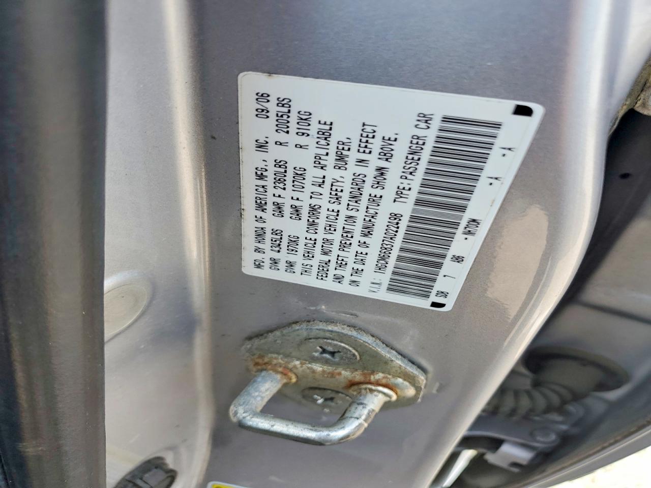 2007 Honda Accord Ex Silver vin: 1HGCM66837A022498