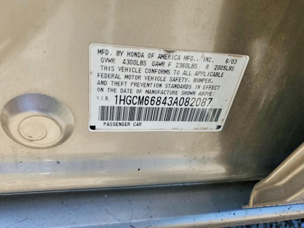 2003 Honda Accord Ex Gold vin: 1HGCM66843A082087