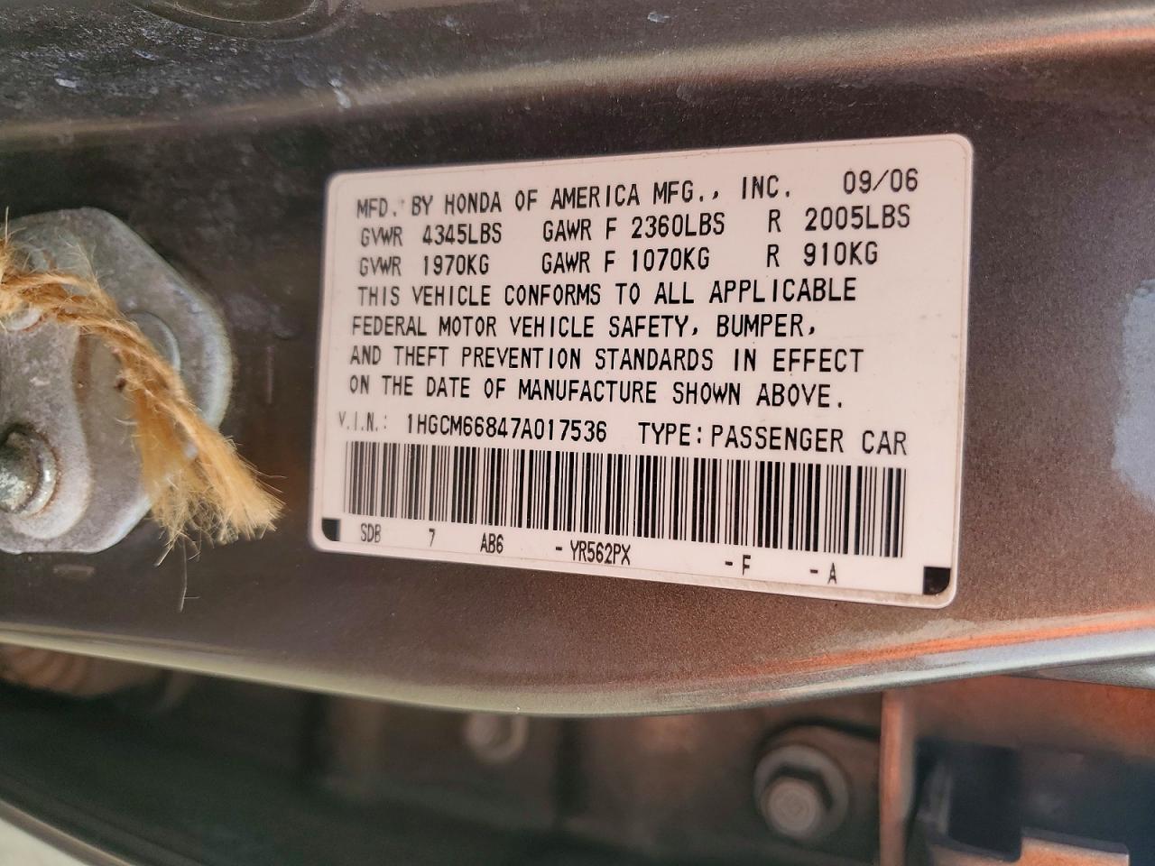 2007 Honda Accord Ex Gray vin: 1HGCM66847A017536