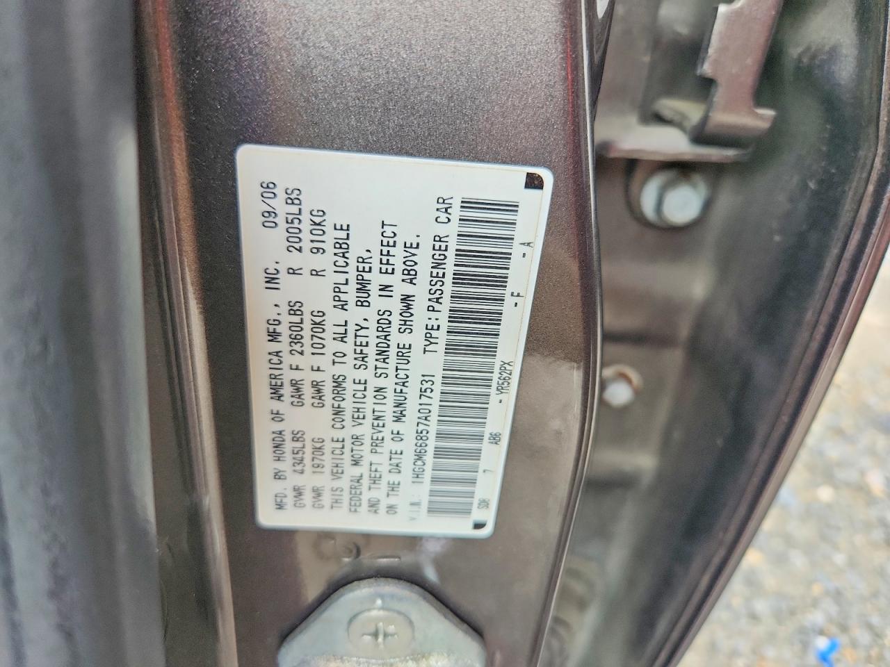 2007 Honda Accord Ex Gray vin: 1HGCM66857A017531