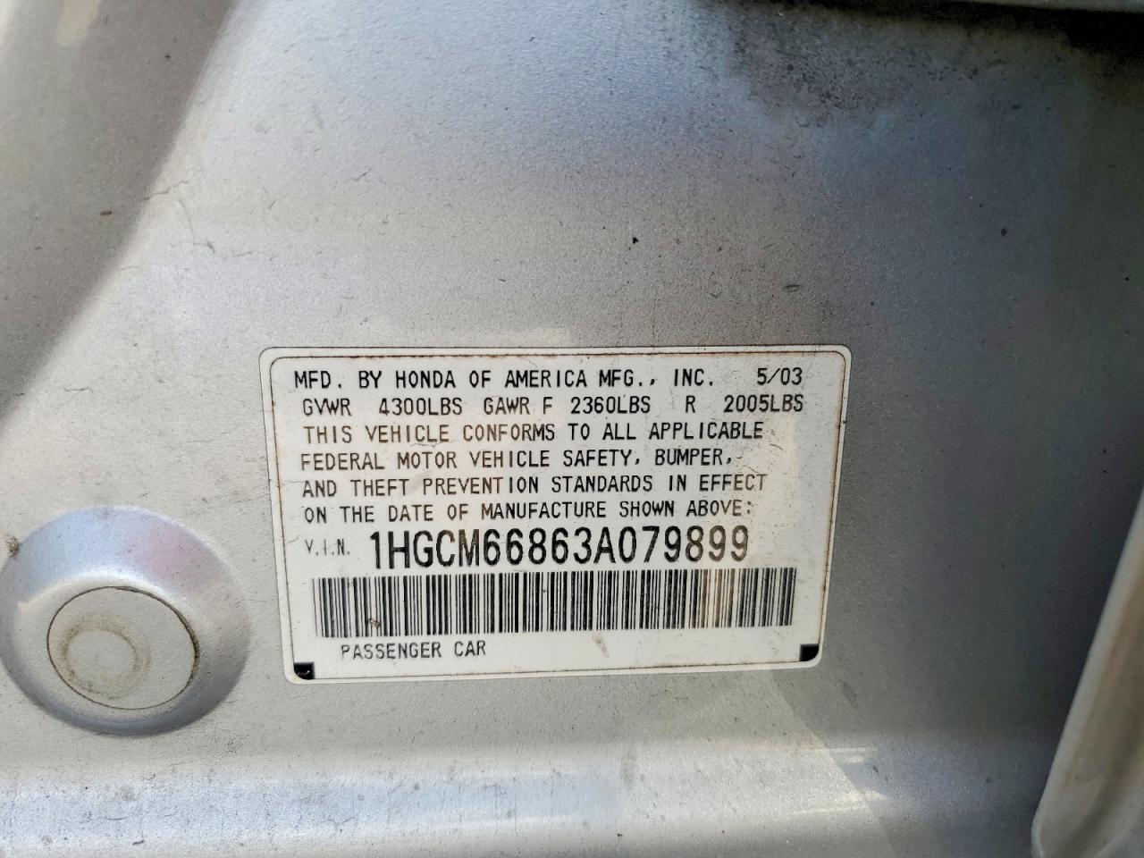 2003 Honda Accord Ex Silver vin: 1HGCM66863A079899