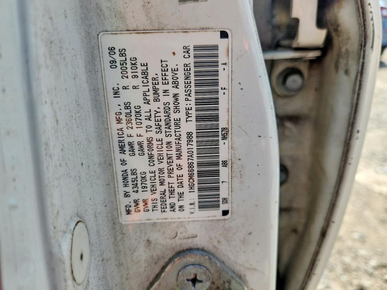 2007 Honda Accord White vin: 1HGCM66867A017988