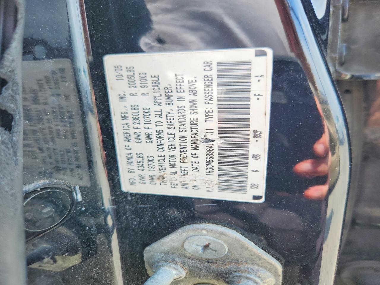 2006 Honda Accord Ex Black vin: 1HGCM66896A011911