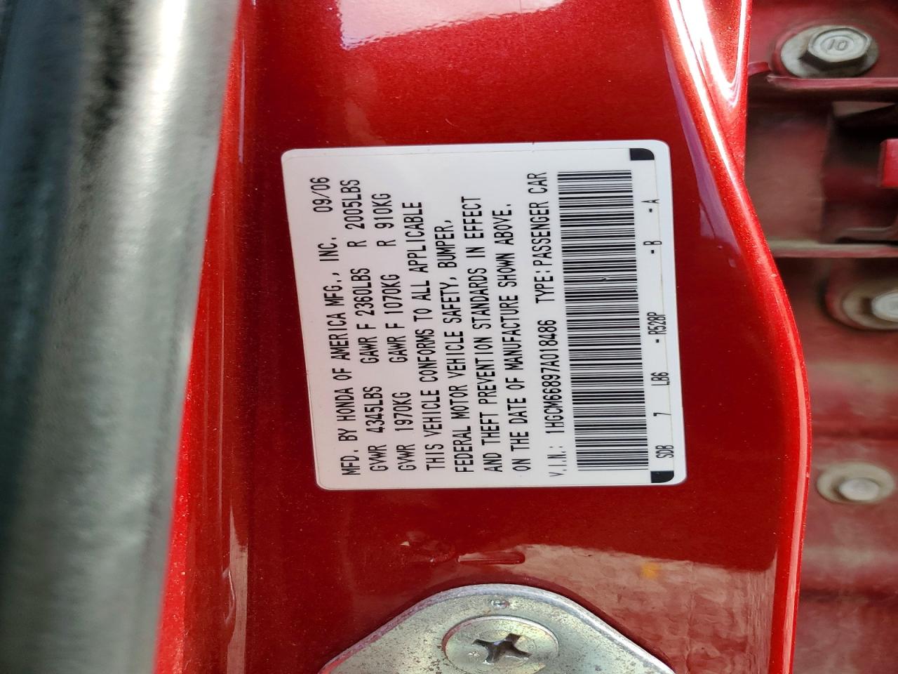2007 Honda Accord Ex Red vin: 1HGCM66897A018486