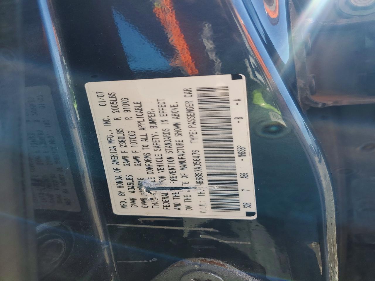 2007 Honda Accord Ex Charcoal vin: 1HGCM66897A056476