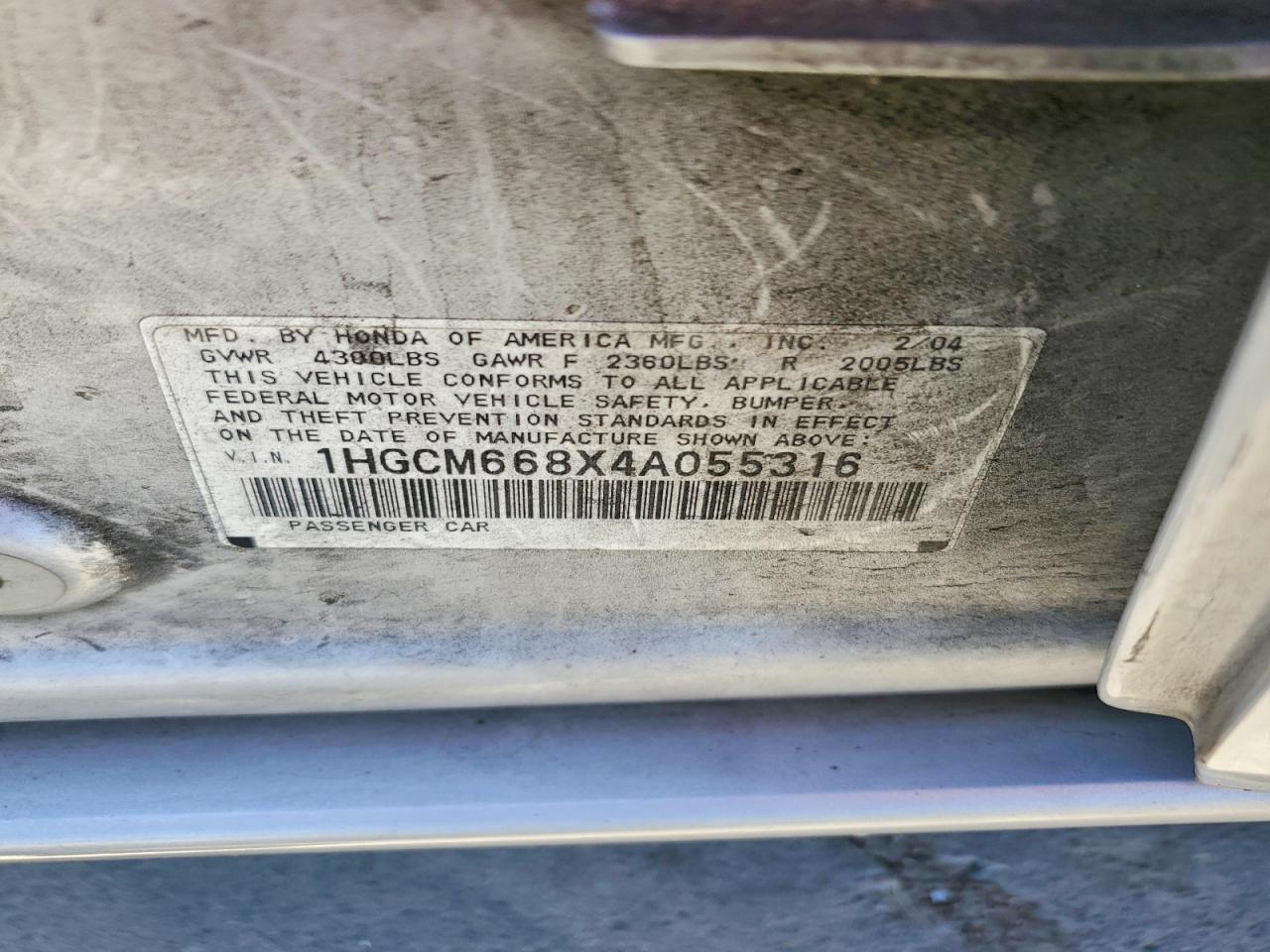 2004 Honda Accord Ex Silver vin: 1HGCM668X4A055316
