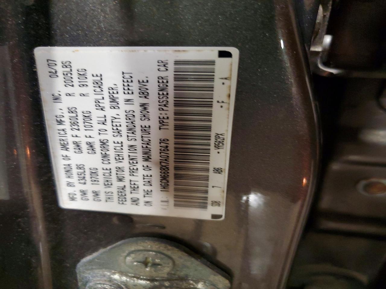 2007 Honda Accord Ex Gray vin: 1HGCM668X7A076476
