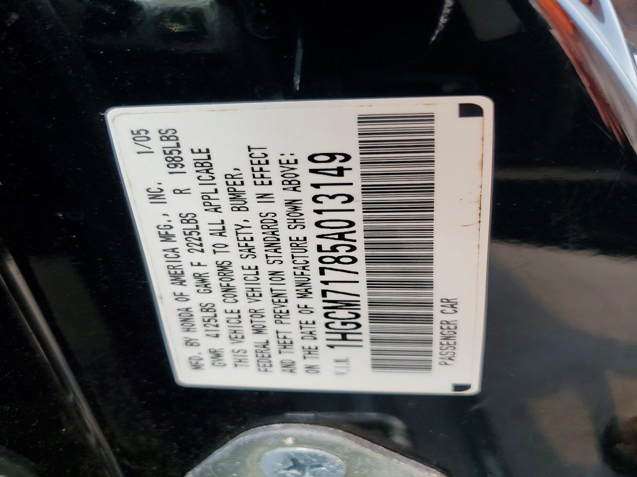 2005 Honda Accord Ex Black vin: 1HGCM71785A013149