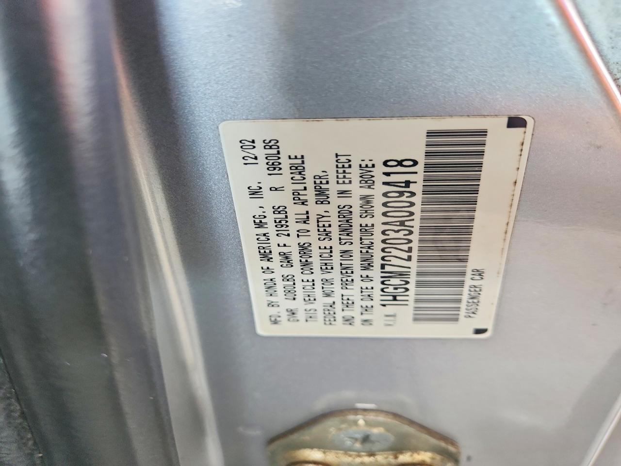 2003 Honda Accord Lx Silver vin: 1HGCM72203A009418