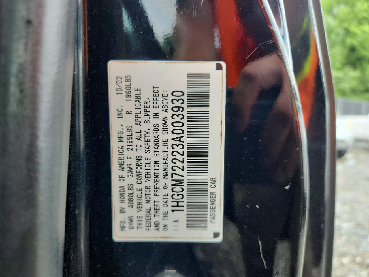 2003 Honda Accord Lx Black vin: 1HGCM72223A003930