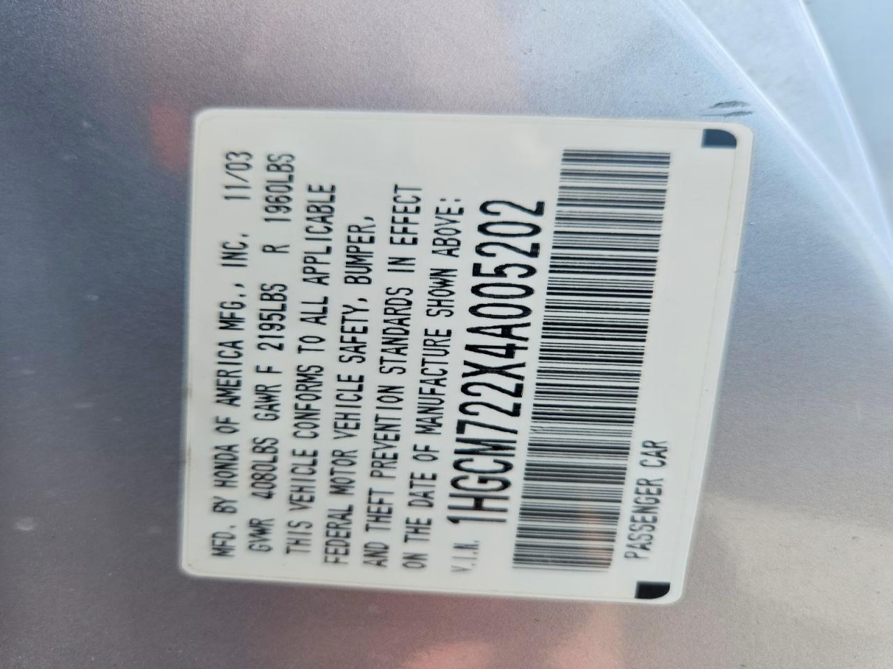 2004 Honda Accord Lx Silver vin: 1HGCM722X4A005202
